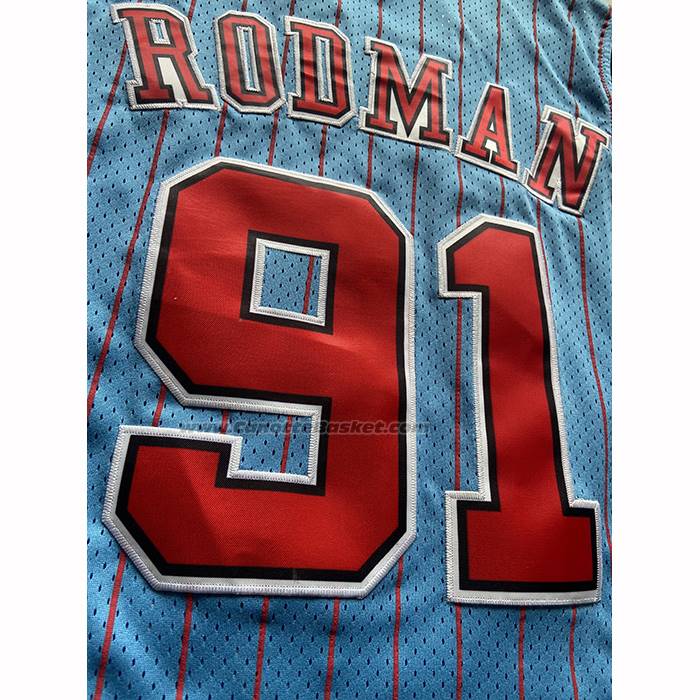 Maglia Chicago Bulls Dennis Rodman No 91 Mitchell & Ness 1996-97 Blu
